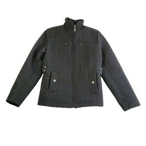 Gallery Quilted Jacket Coat Womens Small Black 4 Pockets Cinched Back Classic